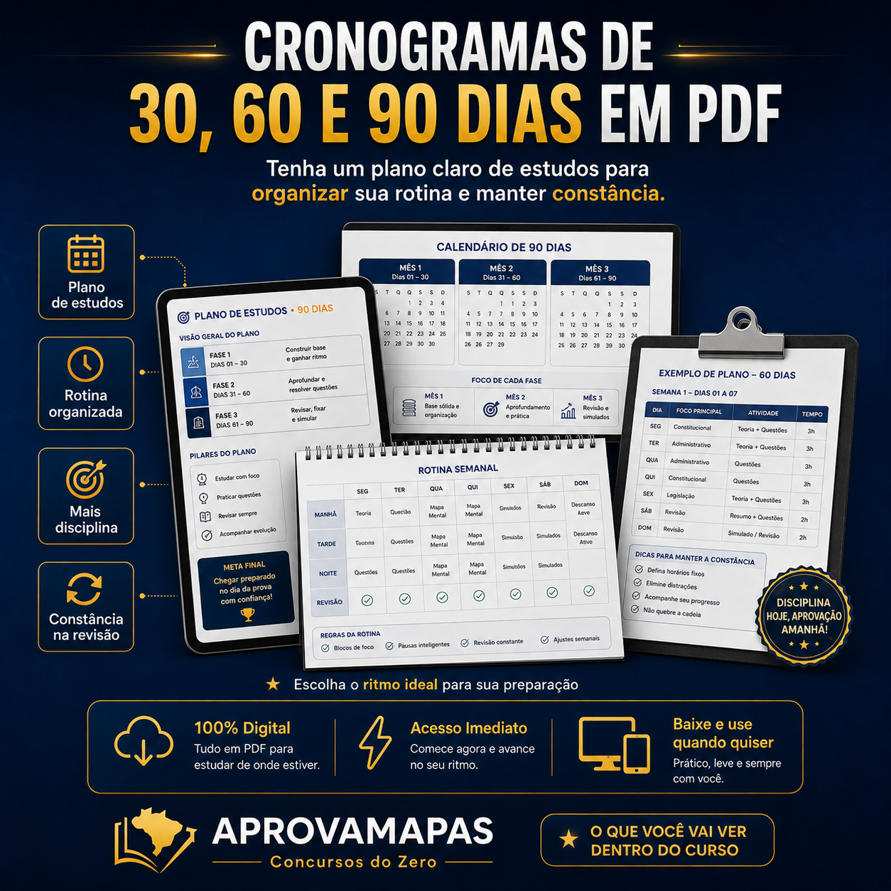 Cronogramas de 30, 60 e 90 dias em PDF